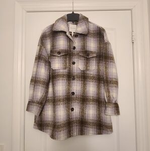 Avec Les Filles 2-Pocket Plaid Button-Up Shacket Womens Size Small